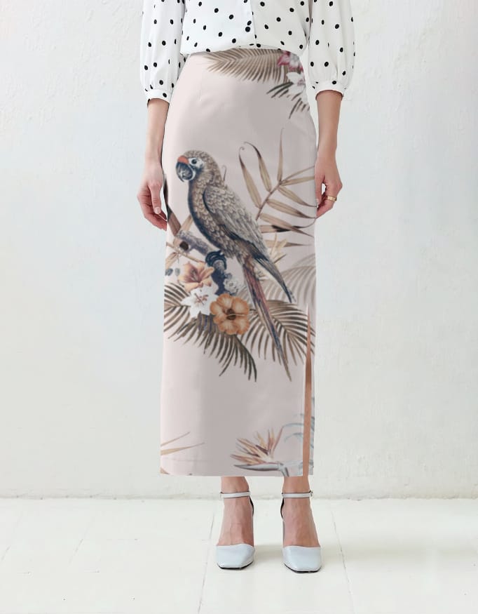 Women's Tropical Pencil Midi Skirt with Parrot Print by Godswing