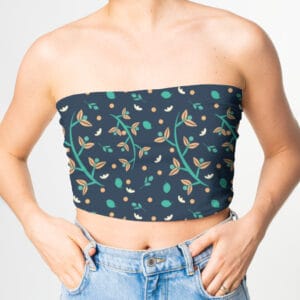Women's Tube Top with Tropical Botanical Print by Godswing